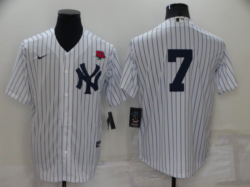 Men New York Yankees 7 No Name White Strip Game 2022 Nike MLB Jersey